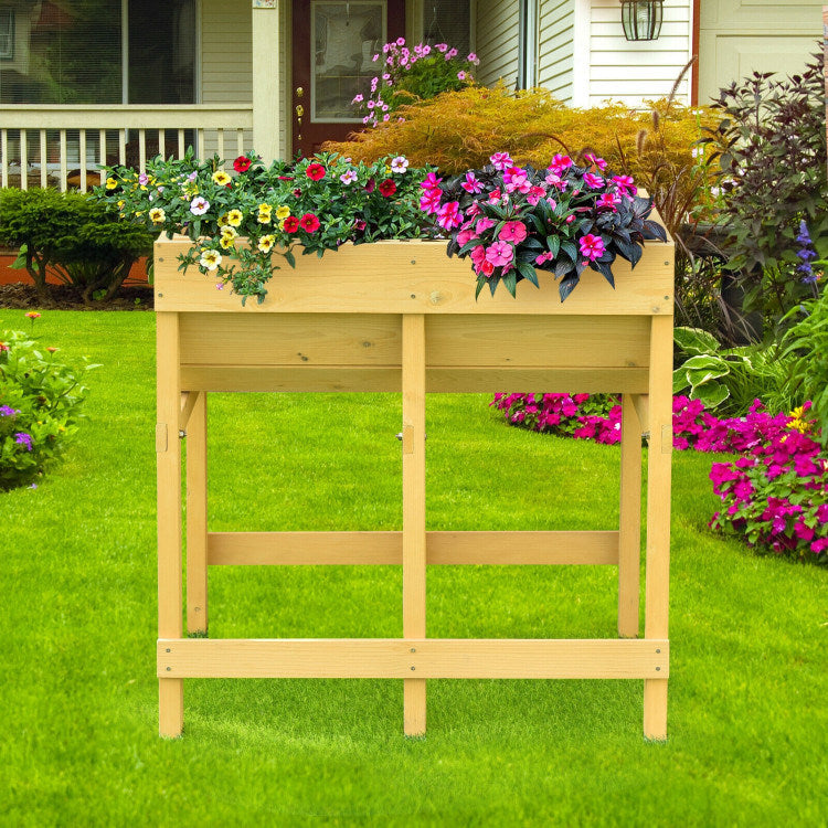 Raised Wooden Planter Vegetable Flower Bed with Liner Doba